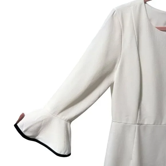 NANETTE LEPORE White BELLA DONNA Dress 4 Bell Sleeves Flounce Contrast Edge NWT - Picture 7 of 14